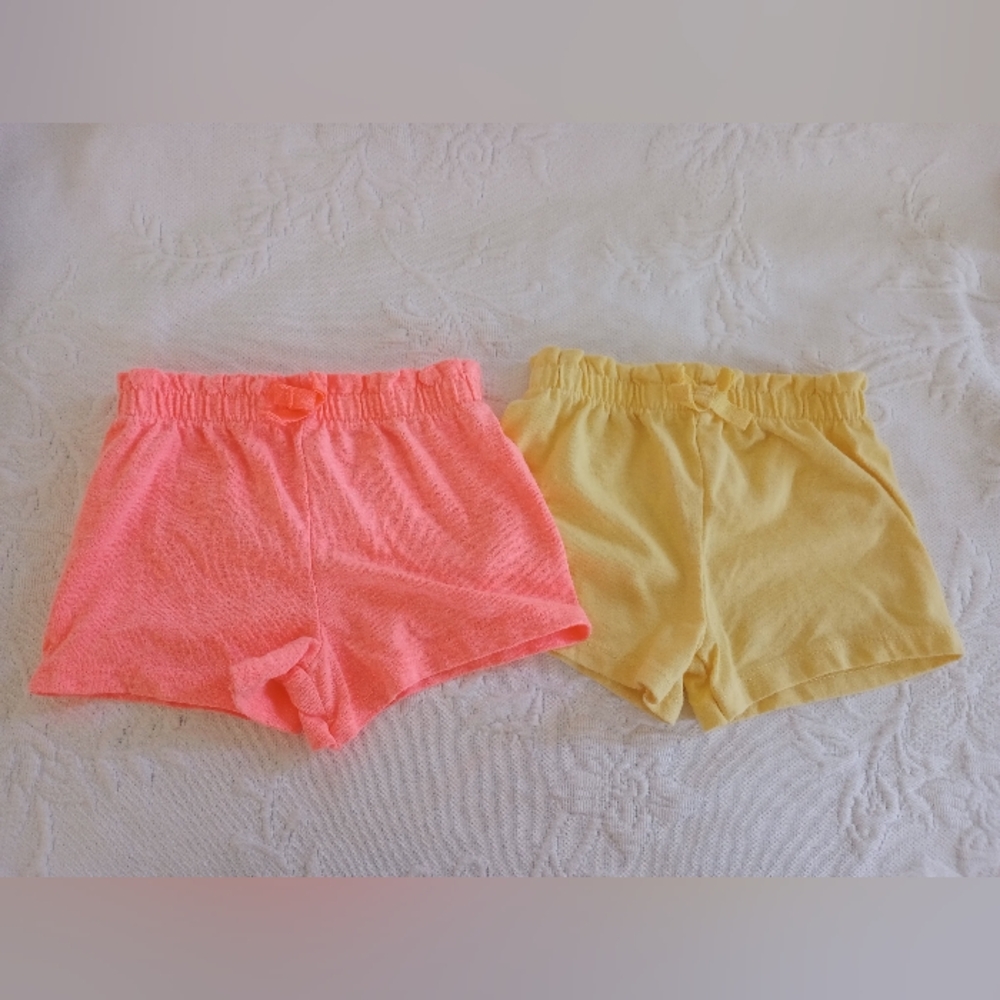 Set Of 2 Garanimal Shorts. Neon Coral/Orange And Light Bright Yellow 3-6m